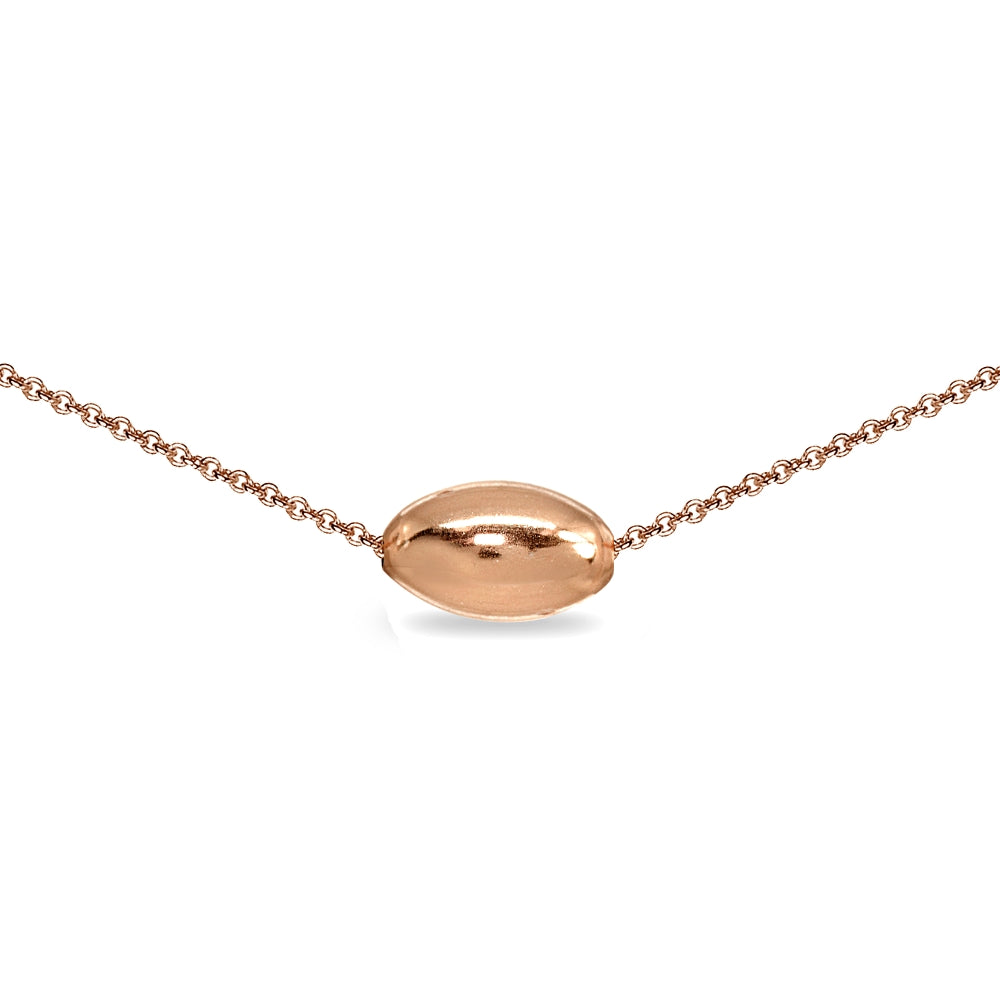 Rose Gold Flashed Sterling Silver Polished Oval Bead Dainty Slide Necklace