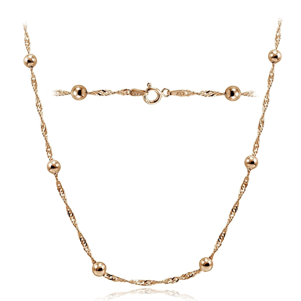 Gold Tone over Sterling Silver Italian Diamond-Cut Chain Necklace with Beads 24-Inches