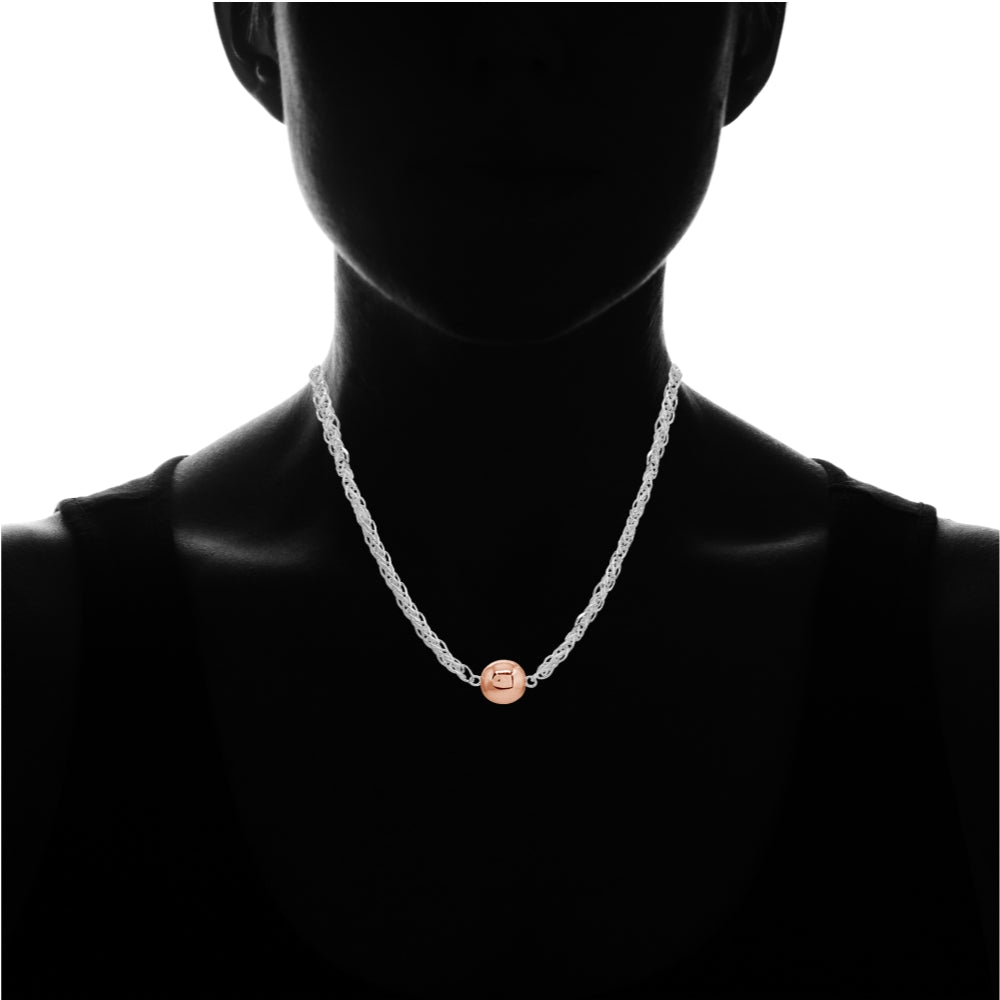 Two-Tone Rose Gold Flashed Sterling Silver Polished Round Ball Bead Wheat Spiga Chain Necklace, 17 Inch-3