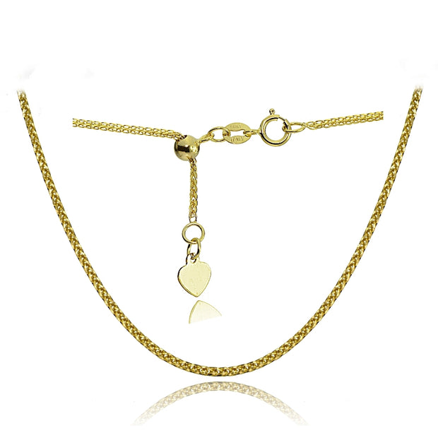 14K Yellow Gold .8mm Spiga Wheat Adjustable Italian Chain Necklace, 9-11 Inches