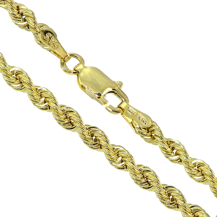 14K Yellow Gold 4mm Twist Hollow Rope Chain Necklace for Men and Women, 18 Inches