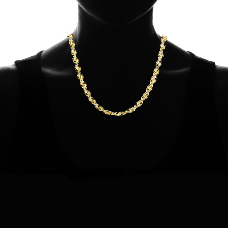 14K Yellow Gold 4mm Twist Hollow Rope Chain Necklace for Men and