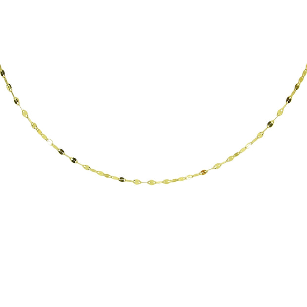 14K Yellow Gold Italian Chain Hammered Mariner Dainty Choker Necklace
