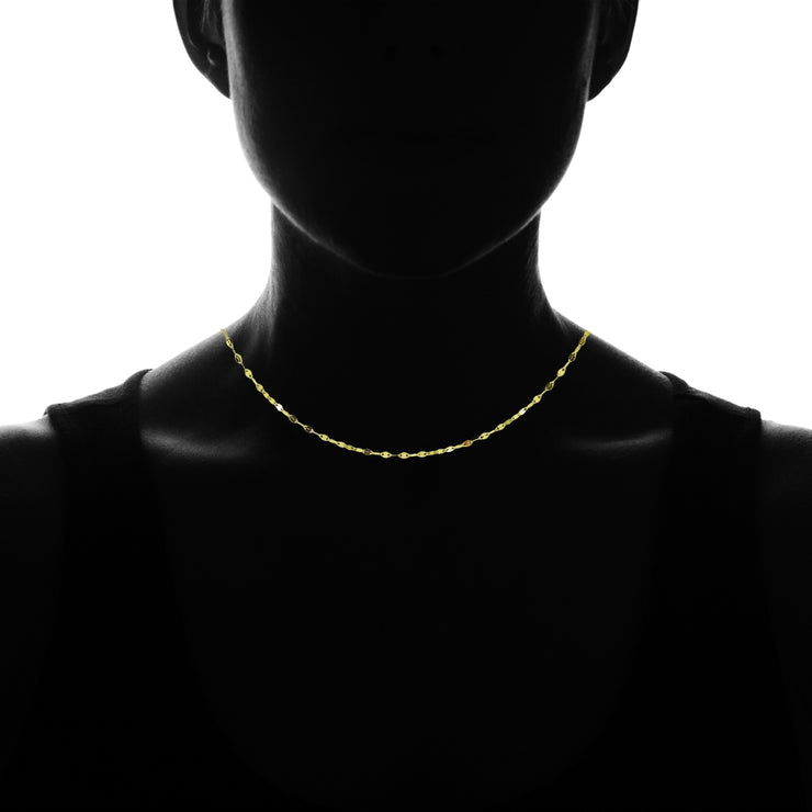 14K Yellow Gold Italian Chain Hammered Mariner Dainty Choker Necklace