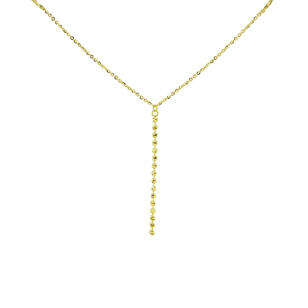 14K Yellow Gold Italian Chain Diamond-Cut Beads Dainty Lariat Y-Necklace