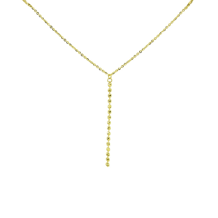 14K Yellow Gold Italian Chain Diamond-Cut Beads Dainty Lariat Y-Necklace