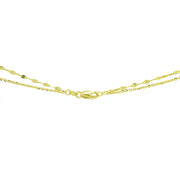 14K Yellow Gold Italian Chain Hammered Mariner Layered Dainty Lariat Y-Necklace