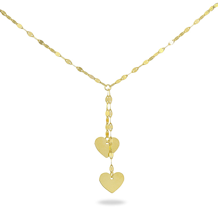 14K Gold Chain Italian Mariner Dangling Heart Necklace