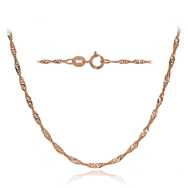 14K Rose Gold 1.4mm Singapore Italian Chain Necklace, 16 Inches