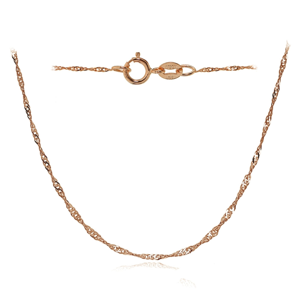 14K Rose Gold .9mm Singapore Italian Chain Necklace, 16 Inches