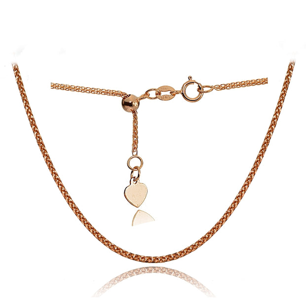14K Rose Gold .8mm Spiga Wheat Adjustable Italian Chain Necklace, 9-11 Inches