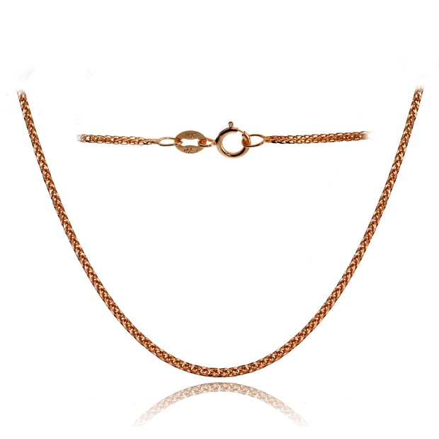 14K Rose Gold .8mm Spiga Wheat Italian Chain Necklace, 16 Inches