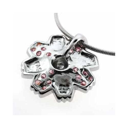 Sterling Silver Two Tone Pink CZ Flower Necklace-2