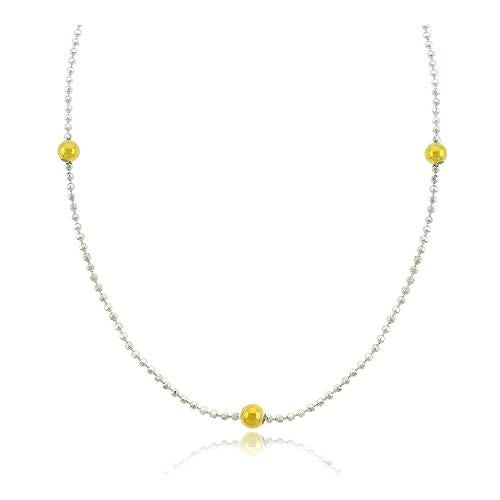 Sterling Silver Two Tone Bead Chain Necklace, 23 inch