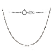 14K White Gold .9mm Singapore Italian Chain Necklace, 16 Inches