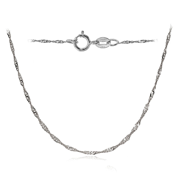 14K White Gold .9mm Singapore Italian Chain Necklace, 18 Inches