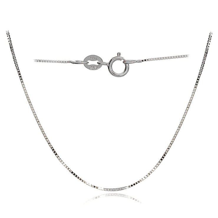 14K White Gold .6mm Box Italian Chain Necklace, 16 Inches