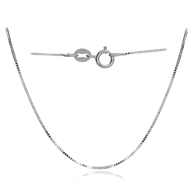 14K White Gold .6mm Box Italian Chain Necklace, 20 Inches