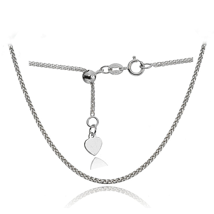 14K White Gold .8mm Spiga Wheat Adjustable Italian Chain Necklace, 9-11 Inches
