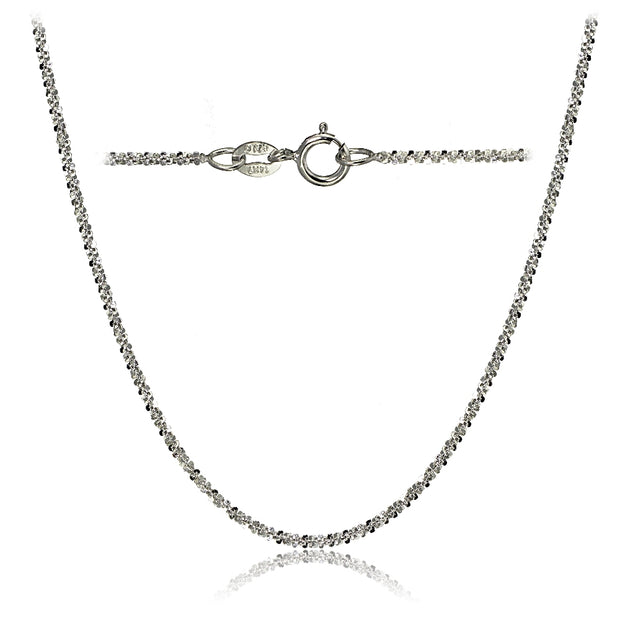14K White Gold 1.3 Rock Rope Italian Chain Anklet, 16 Inches