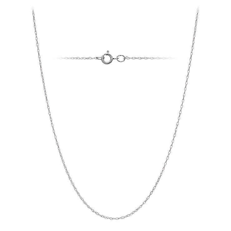 14k White Gold .7mm Rope Chain Necklace, 18 Inches