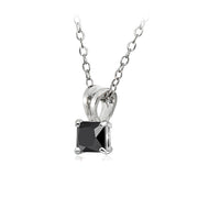 Sterling Silver 1.25ct Black Cubic Zirconia 6mm Square Solitaire Necklace