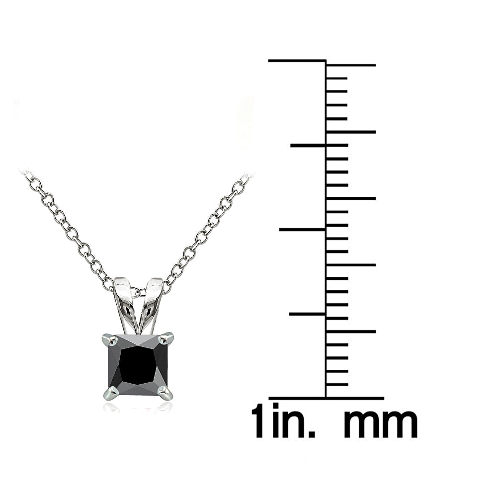 Sterling Silver 1.25ct Black Cubic Zirconia 6mm Square Solitaire Necklace-3