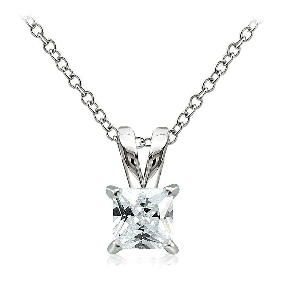 Sterling Silver 1.25ct Cubic Zirconia 6mm Square Solitaire Necklace