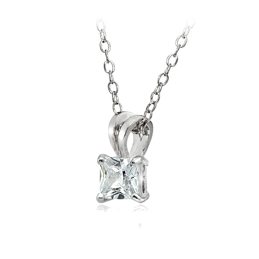 Sterling Silver 1.25ct Cubic Zirconia 6mm Square Solitaire Necklace-2
