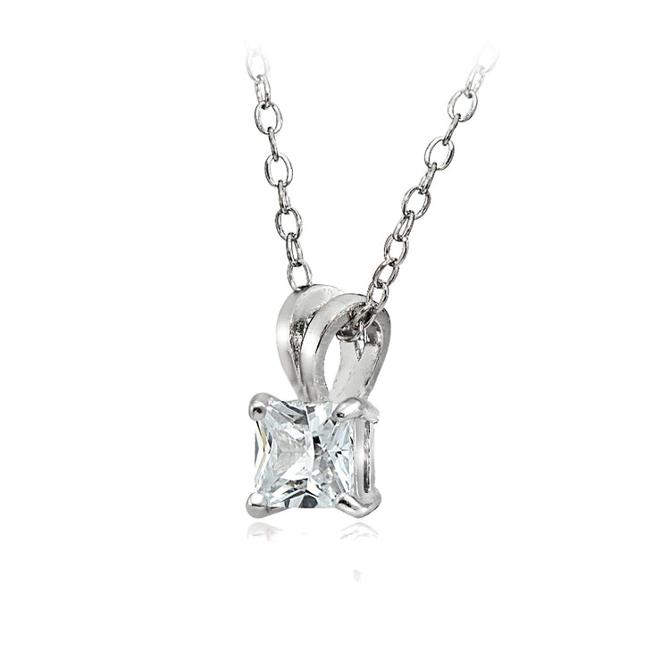 Sterling Silver 1.25ct Cubic Zirconia 6mm Square Solitaire Necklace