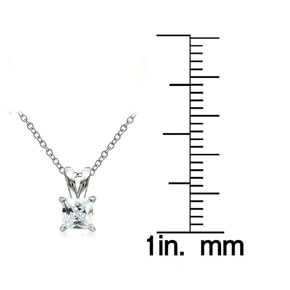 Sterling Silver 1.25ct Cubic Zirconia 6mm Square Solitaire Necklace-3