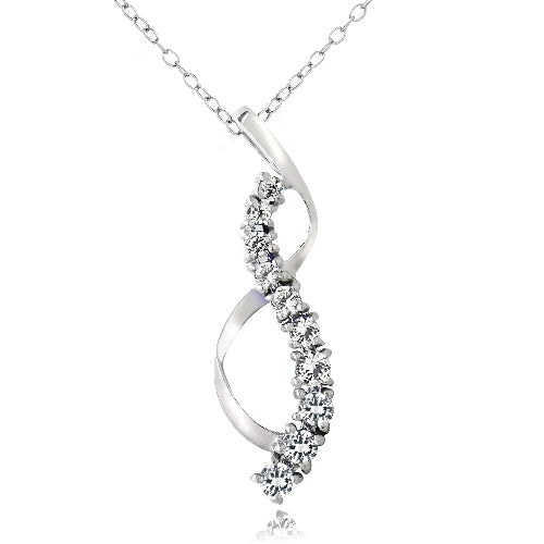 Sterling Silver Created White Sapphire Journey Ribbon Necklace