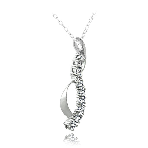 Sterling Silver Created White Sapphire Journey Ribbon Necklace-2
