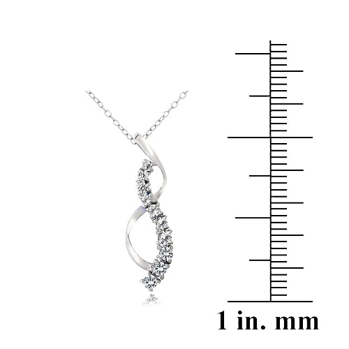 Sterling Silver Created White Sapphire Journey Ribbon Necklace-3