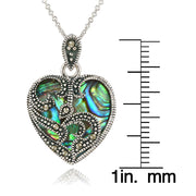 Sterling Silver Marcasite & Abalone Heart Necklace