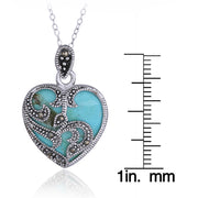 Sterling Silver Marcasite & Turquoise Heart Necklace