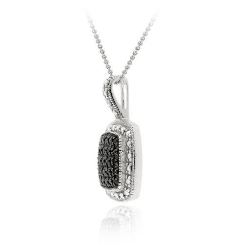Sterling Silver 1/4ct TDW Black Diamond Square Pendant-2