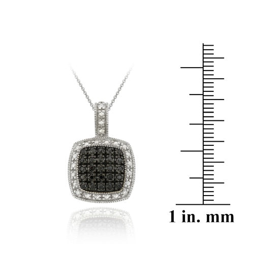 Sterling Silver 1/4ct TDW Black Diamond Square Pendant-3