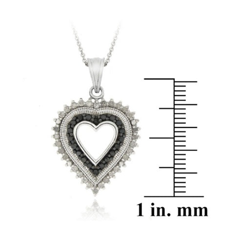 Sterling Silver 1/2 CTW Black Diamond and White Diamond Heart Pendant-2