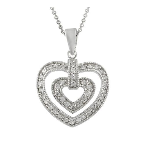 Sterling Silver CZ Double Heart Pendant