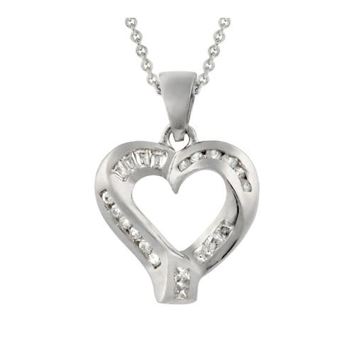 Sterling Silver & CZ Modern Polished Heart Pendant