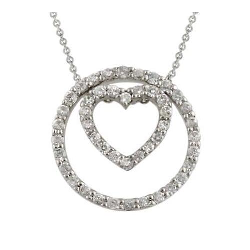 Sterling Silver 3 in 1 CZ Heart & Circle Pendant
