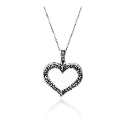 Sterling Silver & Marcasite Open Heart Pendant