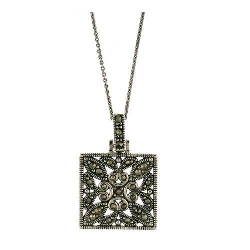 Sterling Silver Marcasite Square Filigree Pendant