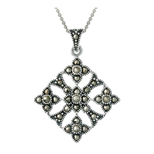 Sterling Silver & Marcasite Diamond Shaped Filigree Pendant