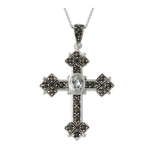 Sterling Silver Marcasite & CZ Cross Pendant