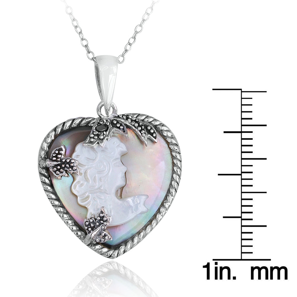Sterling Silver Brown Shell & Marcasite Woman Cameo Pendant-3