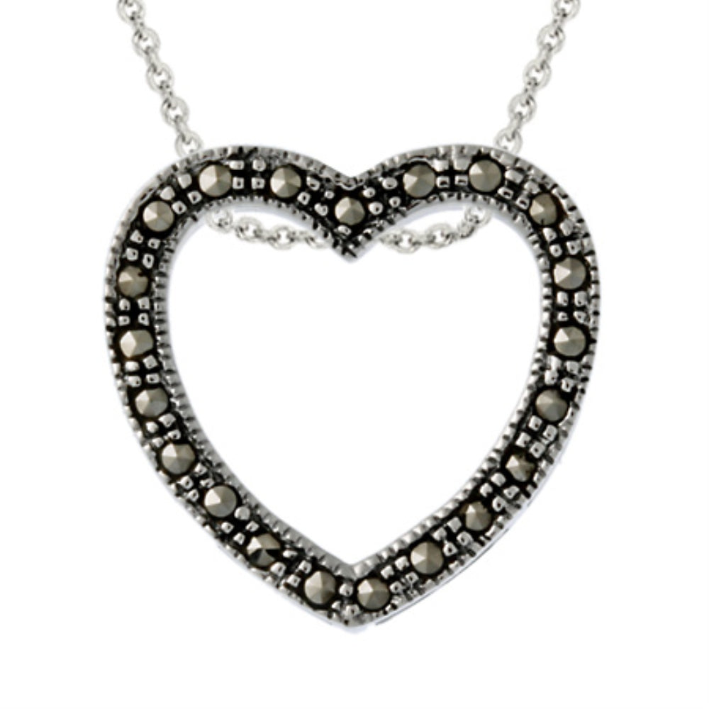 Sterling Silver Marcasite Open Heart Pendant