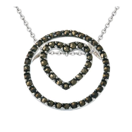 Sterling Silver 3-in-1 Marcasite Heart & Circle Pendant