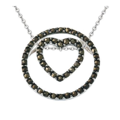 Sterling Silver 3-in-1 Marcasite Heart & Circle Pendant